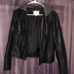 Pleather jacket w/gray hood!